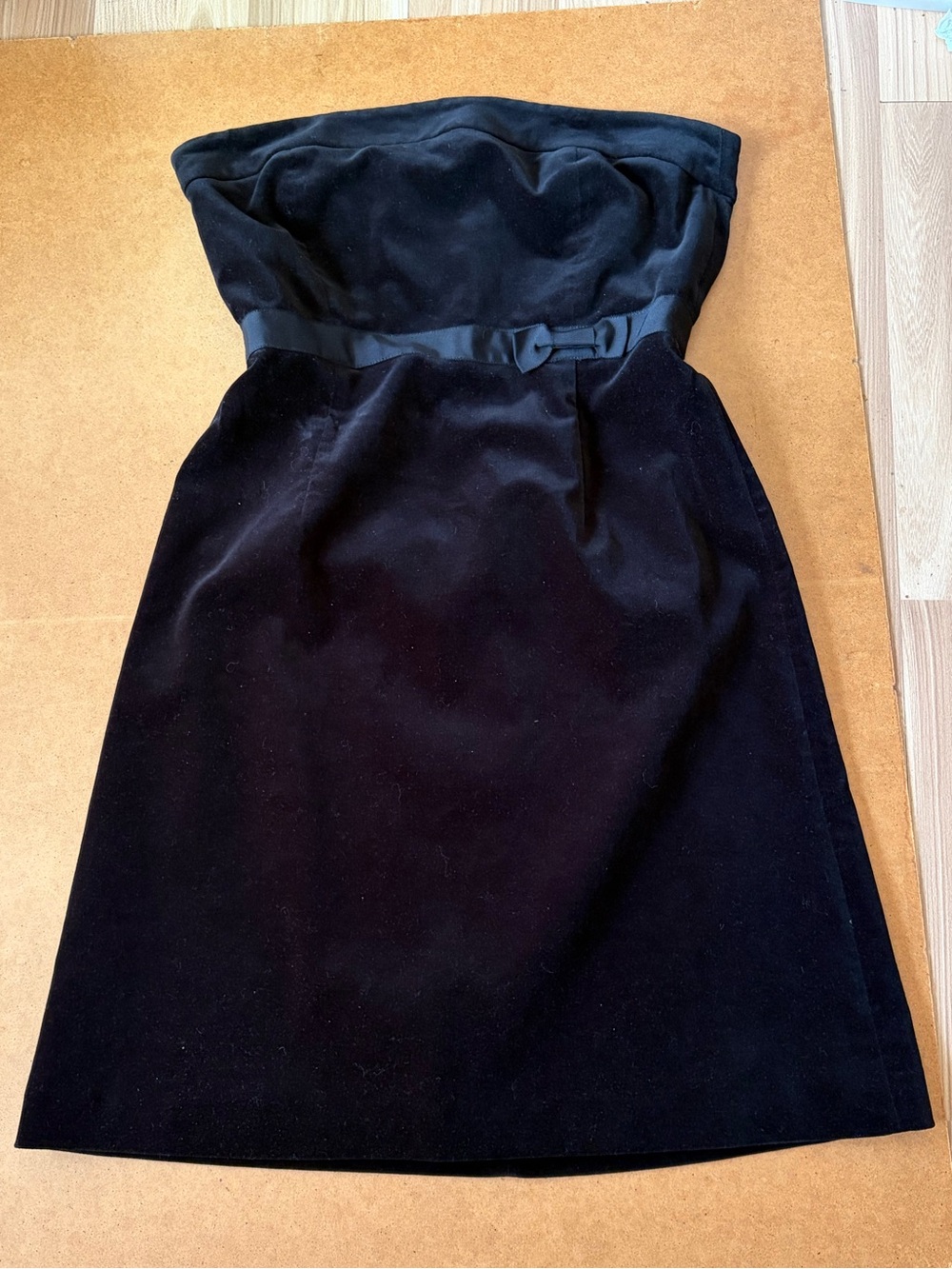 J. Crew Strapless Black Velvet Cocktail Dress with Satin Waist Bow Detail